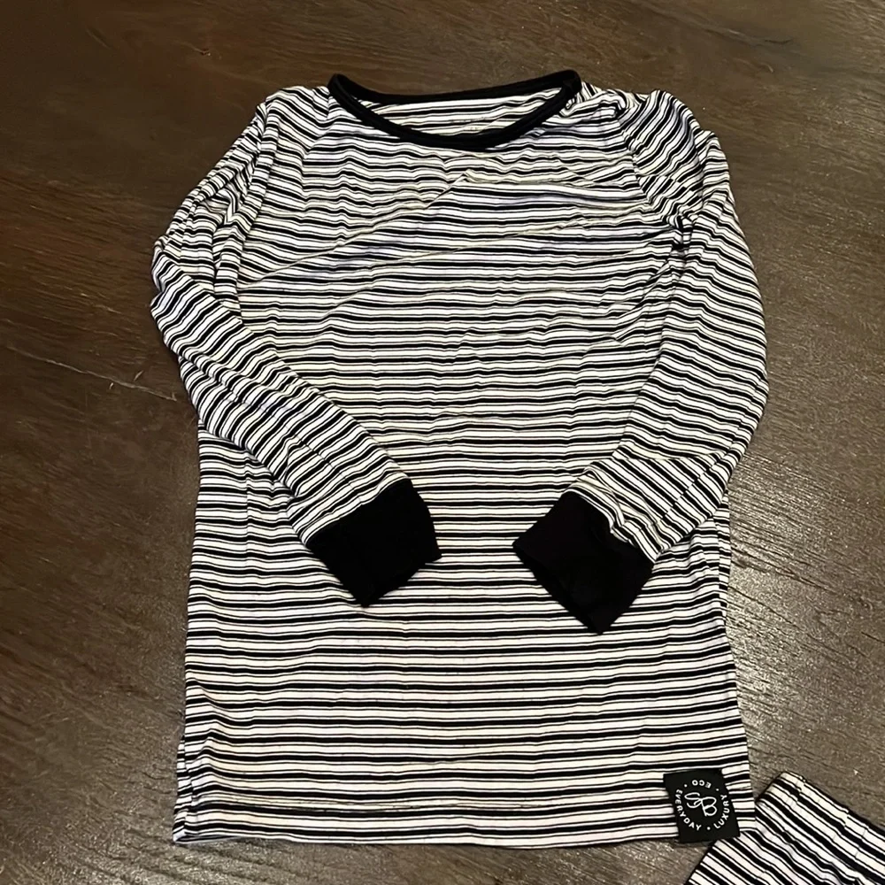 Striped Black & White Kids Pajama Set - Long Sleeve Top & Pants